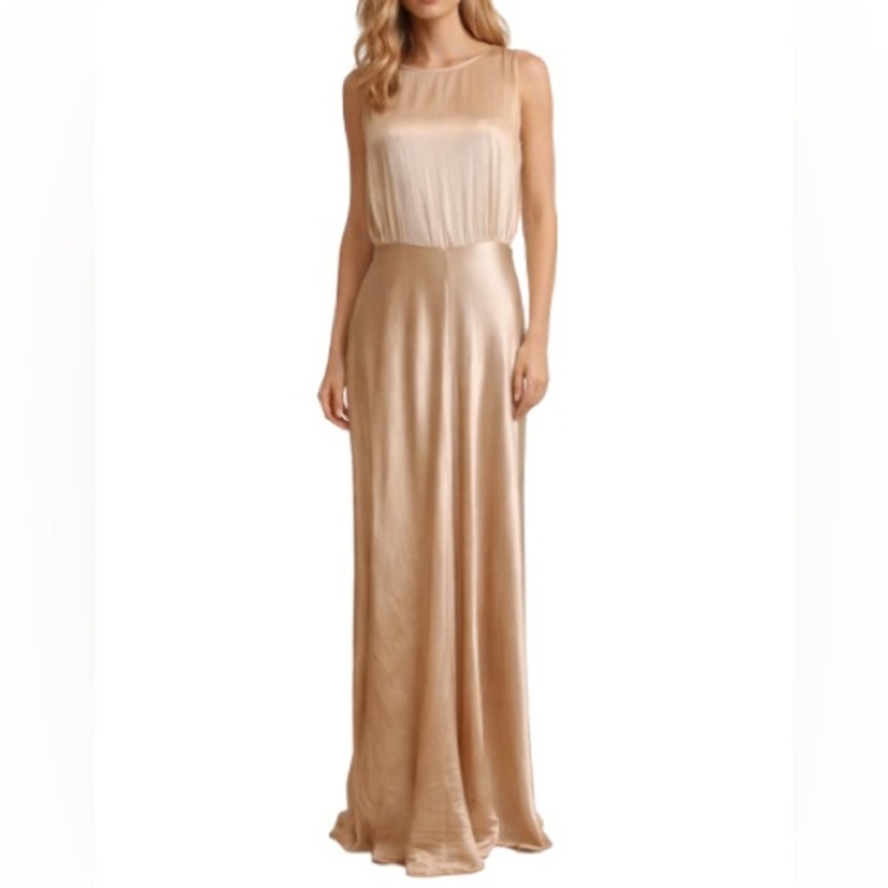Ghost London Champagne Satin Maxi Slip Prom Formal Wedding Dress Gown Size Large